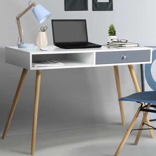 Bureau Scandinave Effie Bois Blanc Tiroir Gris