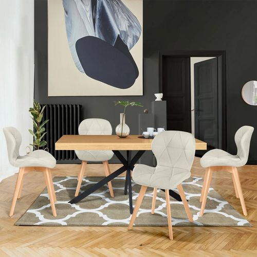 Lot De 4 Chaises Robine En Tissu Beige Pour Salle À Manger