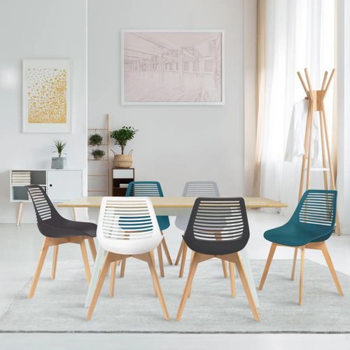 Lot De 6 Chaises Bonnie Mix Color Blanc, Gris Clair, Gris Foncé X2, Bleu Canard X2