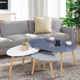 Lot De 3 Tables Basses Gigognes Gaia Laquées Gris Blanc Scandinave