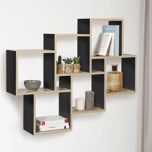 Idmarket Etagère Murale Double Position Lucas Bois Façon Hêtre Et Noir