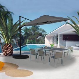 Parasol Déporté Rotatif 360 Calvi Gris 3m Avec 4 Dalles Et Housse