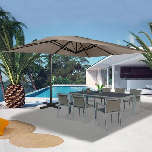 Parasol Déporté Rotatif 360 Calvi Taupe 3x4 M Avec Housse