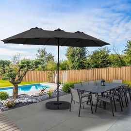 Idmarket Parasol Double Figari Gris 450 X 260 Cm Avec 4 Dalles Et Housse