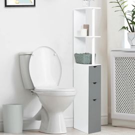 Meuble Wc Étagère Willy Bois 3 Portes Blanc Et Gris Gain De Place Pour Toilettes