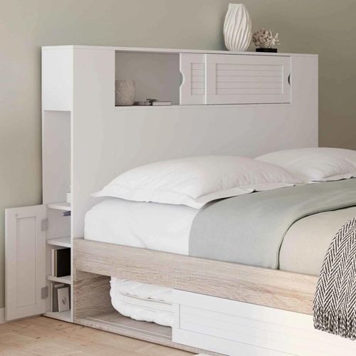 Tête De Lit Salem 145 Cm Avec Rangements Fermés Et Niches Blanc