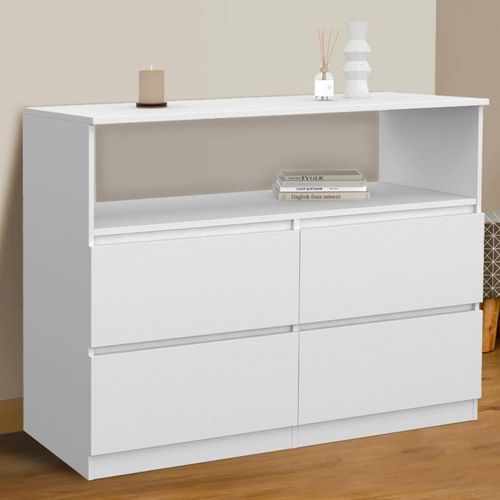 Idmarket Commode 4 Tiroirs Tomi 100 Cm Avec Niche Bois Blanc