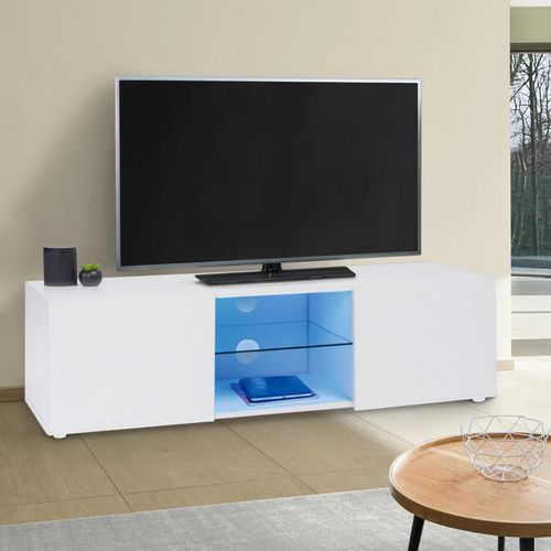 Meuble Tv Eli Blanc Étagère En Verre Avec Led