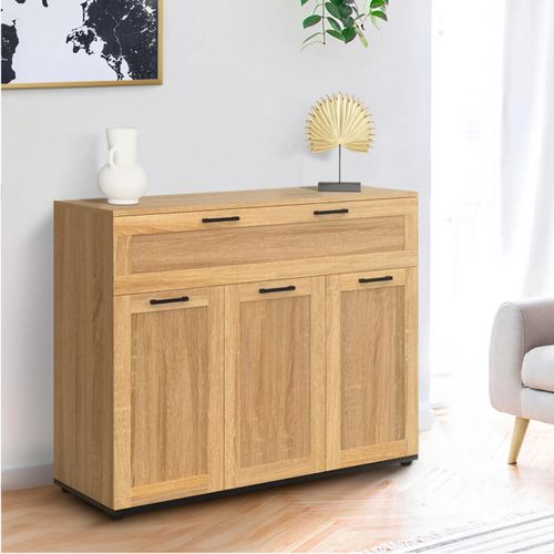 Idmarket Buffet 100 Cm Vito 3 Portes Et 1 Tiroir Façon Hêtre Et Poignées Noires