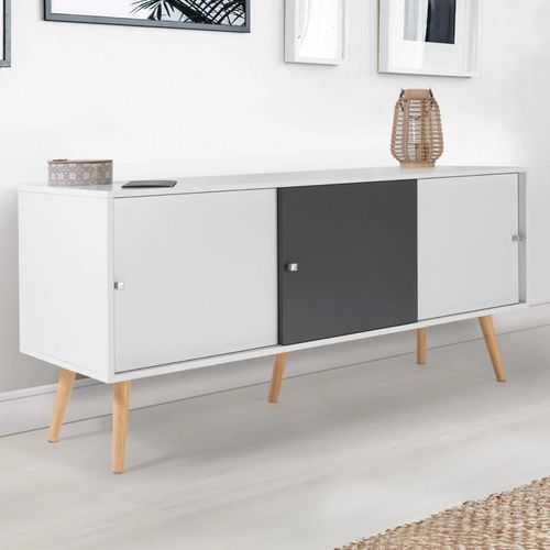 Buffet Effie Scandinave 3 Portes Bois Blanc Et Gris