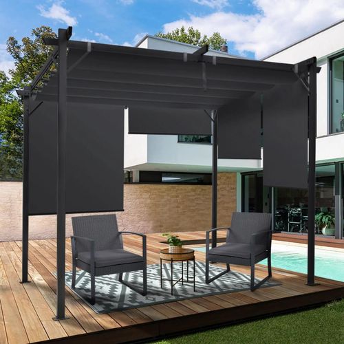 Pergola ?dition sp?ciale toit r?tractable 3x3 M et 4 stores gris anthracite