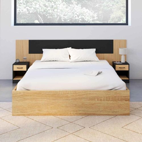 Idmarket Tête De Lit Sur Pied Avec Chevets Modulables Sapa Pour Lit 140, 160 Ou 180 Cm Bois Et Noir