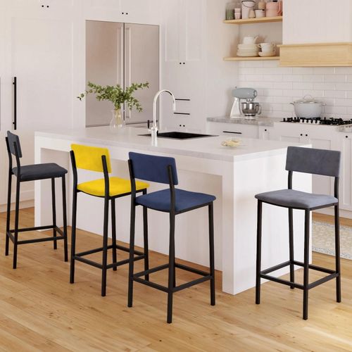 Lot De 4 Tabourets De Bar En Velours Et Métal Mix Color : Bleu, Gris Et Jaune