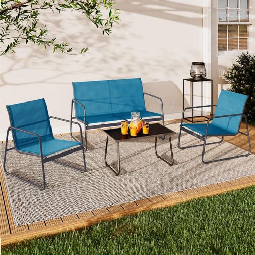 Salon De Jardin Bas 4 Places Bleu Canard
