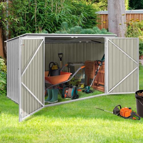 Abri De Jardin En Métal Gris Clair Verrouillable Multi-Rangement Stockage Vélos Outils Poubelles