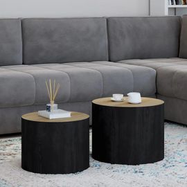 Lot De 2 Tables Basses Cylindres Gigognes Galia Bois Et Noir