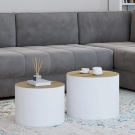 Lot De 2 Tables Basses Cylindres Gigognes Galia Bois Et Blanc
