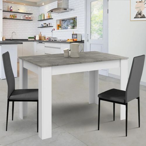 Table À Manger Rectangle Rozy 4 Personnes Blanc Plateau Effet Béton 110 Cm