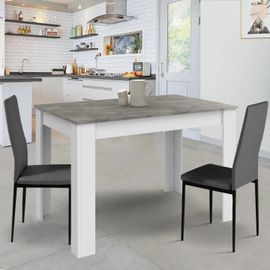 Table À Manger Rectangle Rozy 4 Personnes Blanc Plateau Effet Béton 110 Cm