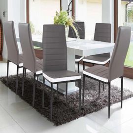 Lot De 6 Chaises Romane Grises Bandeau Blanc Pour Salle À Manger - Idmarket