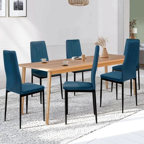 Lot De 6 Chaises Julia En Velours Bleu Pour Salle À Manger