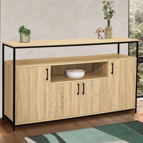 Buffet 4 Portes Detroit Avec Niche Design Industriel 140 Cm