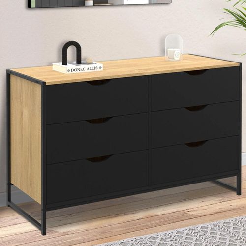 Commode 6 Tiroirs Noirs Boston 115 Cm Design Industriel