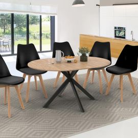 Idmarket Table À Manger Extensible Ronde Alix 6-8 Personnes Pied Araignée Bois Et Noir 110-150 Cm