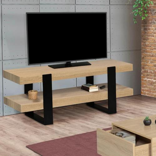 Meuble Tv Double Plateau Phoenix Bois Et Noir