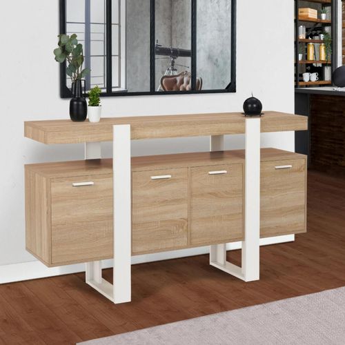 Buffet 160 Cm Phoenix Xxl 4 Portes Bois Et Blanc
