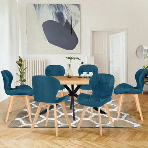 Lot De 6 Chaises Robine En Tissu Bleu Canard Pour Salle À Manger