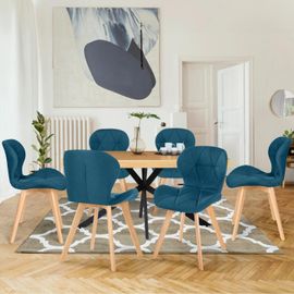 Lot De 6 Chaises Robine En Tissu Bleu Canard Pour Salle À Manger