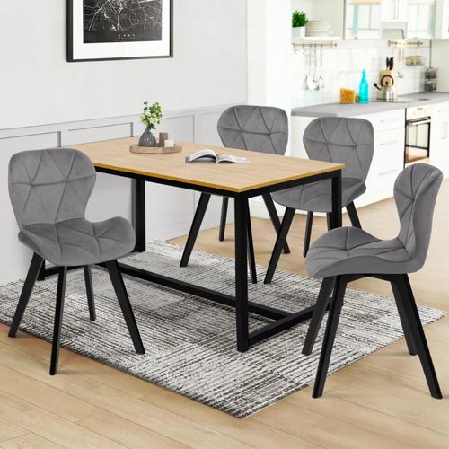 Lot De 4 Chaises Robine En Velours Gris Clair Pieds Noirs