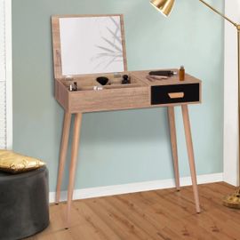 Coiffeuse Scandinave Lisa Miroir Rabattable Hêtre Et Noir