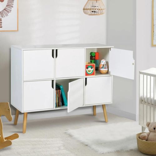 Meuble De Rangement Cube Enfant Emmie Avec 6 Cases En Bois Blanc