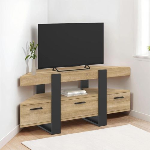 Meuble Tv 110 Cm D'angle Phoenix Avec Tiroir Bois Et Noir