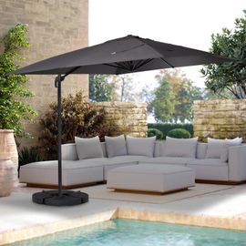 Idmarket Parasol Déporté Rotatif 360 Calvi Gris 3x3 M Avec 4 Dalles Et Housse