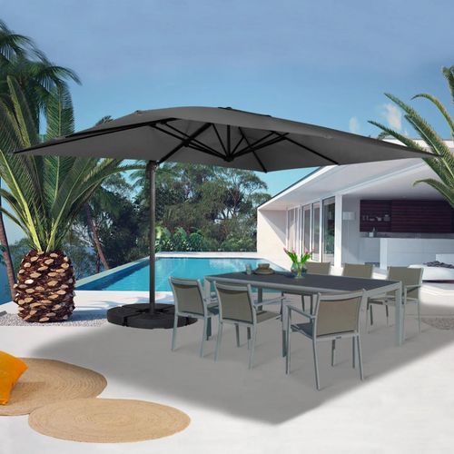 Parasol Déporté Rotatif 360 Calvi Gris 3x4 M Avec 4 Dalles Et Housse