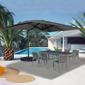 Parasol Déporté Rotatif 360 Calvi Gris 3x4 M Avec 4 Dalles Et Housse