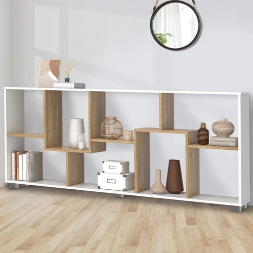 Étagère À Double Position Tania Bois Imitation Blanc Et Hêtre L 161 Cm
