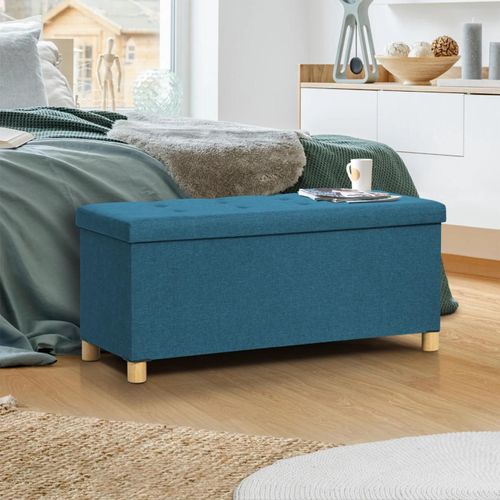 Banc Coffre Rangement Sur Pied 100 Cm Tissu Bleu Canard