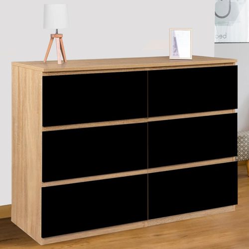 Commode 6 Tiroirs Tomi Bois Façon Hêtre Et Noir
