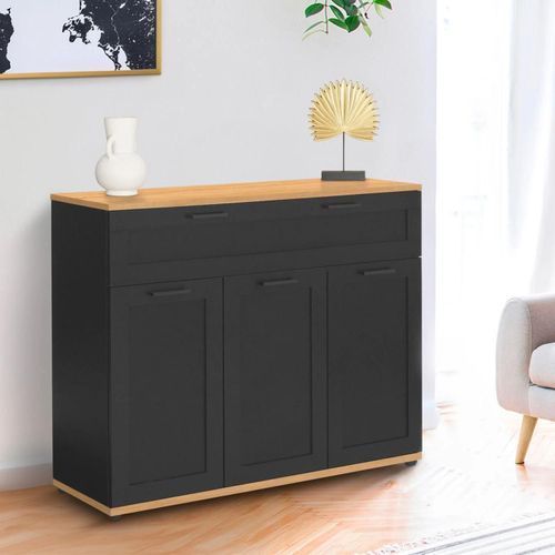 Buffet 100 Cm Vito 3 Portes Et 1 Tiroir Noir Et Plateau Bois