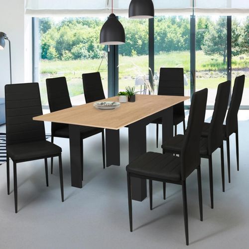 Table A Manger Extensible Dona 6-8 Personnes Noire Plateau Facon Hetre 80-160 Cm