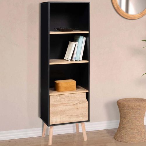 Bibliothèque Étagère Emmie Scandinave Noir Et Hêtre