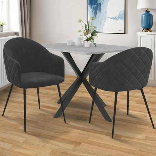 Lot De 2 Chaises De Salle À Manger, Fauteuils De Table Moly En Velours Gaufré Gris Foncé