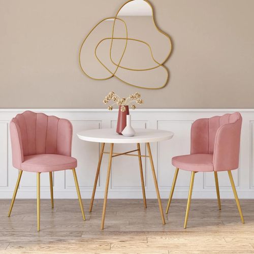 Lot De 2 Chaises Coquillage Adella Rose En Velours Pieds Dorés
