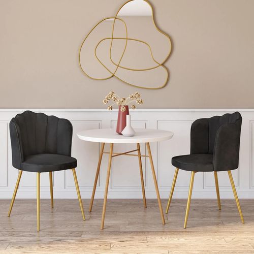 Lot De 2 Chaises Coquillage Adella Gris En Velours Pieds Dorés