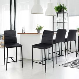 Lot De 4 Tabourets Romane En Pvc Noir Design Contemporain Chaises De Bar Rembourrées