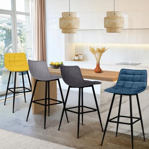 Lot De 4 Tabourets De Bar Mady En Velours Mix Color Bleu, Gris Clair, Gris Foncé, Jaune